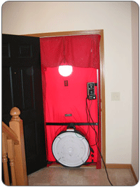 Close up of a blower door test on a home